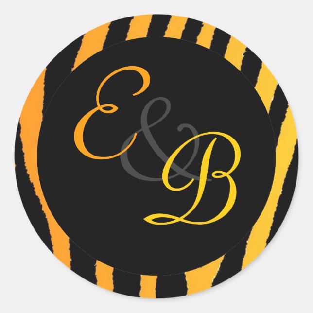 Bright orange yellow zebra stripe monogram labels (Front)