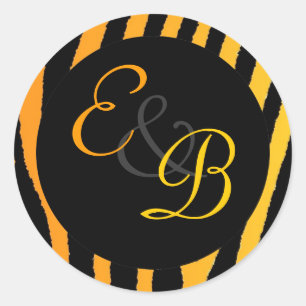 Bright orange yellow zebra stripe monogram labels