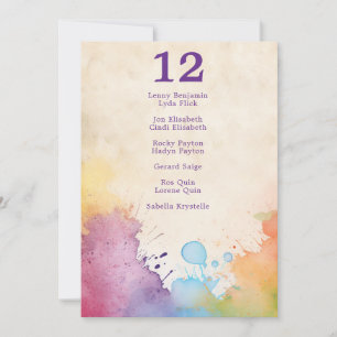 Bright paint splashes wedding seating chart invitation