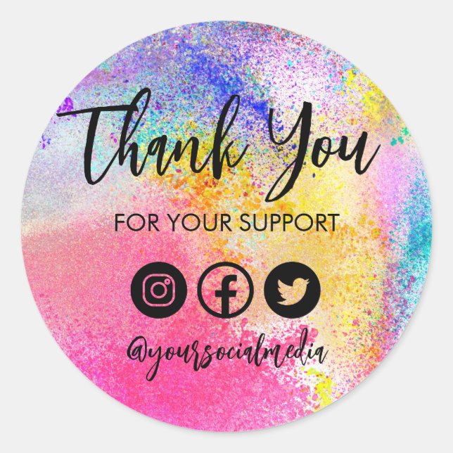 Bright Paint Splatter Trendy Thank You Media  Classic Round Sticker (Front)
