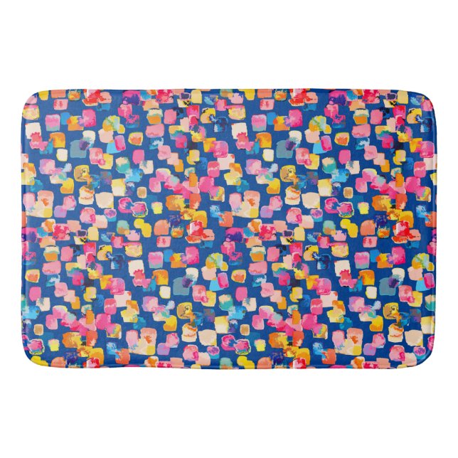 Bright Painted Abstract Square Pattern Bath Mat (Front)