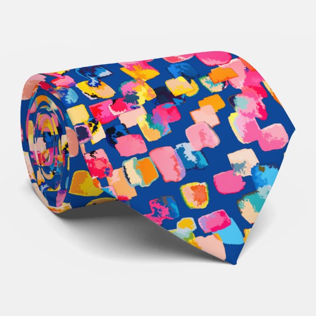Bright Painted Abstract Square Pattern Tie (Rolled)