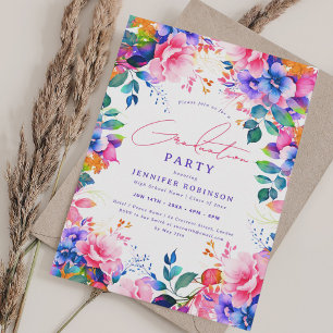 Bright Painted Garden Floral Graduation Party Invitation