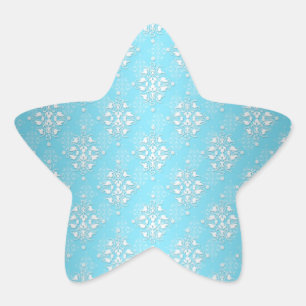 Bright Pale Aqua and White Damask Star Sticker