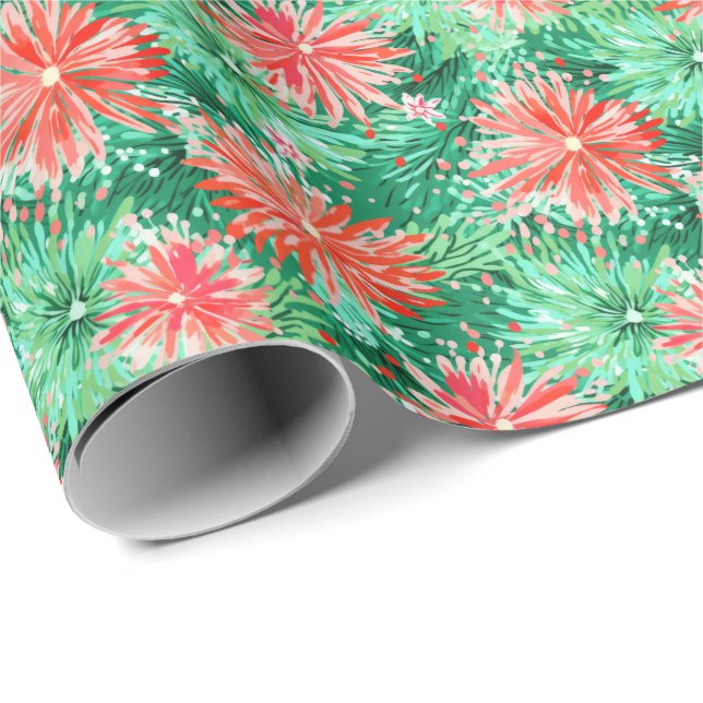 Bright Palm Beach Christmas Floral Wrapping Paper (Roll Corner)