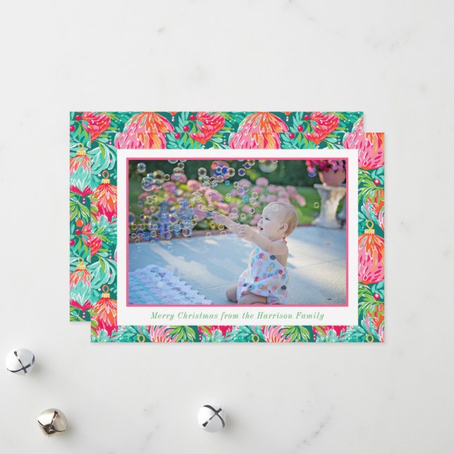 Bright Palm Beach Christmas Ornaments Photo Holiday Card (Front/Back In Situ)