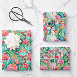 Bright Palm Beach Christmas Ornaments Snowman Gift Wrapping Paper Sheet