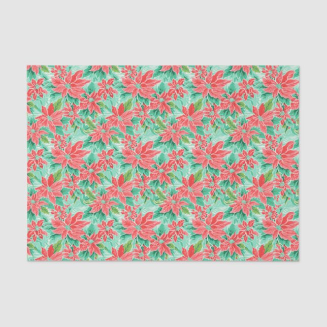 Bright Palm Beach Christmas Poinsettia Watercolor  Tissue Paper (Front)