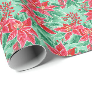 Bright Palm Beach Christmas Poinsettia Watercolor Wrapping Paper