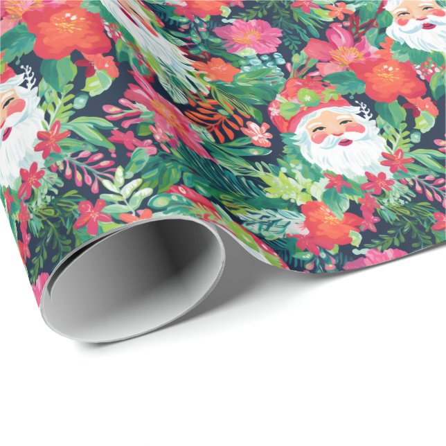 Bright Palm Beach Christmas Santa Watercolor Wrapping Paper (Roll Corner)