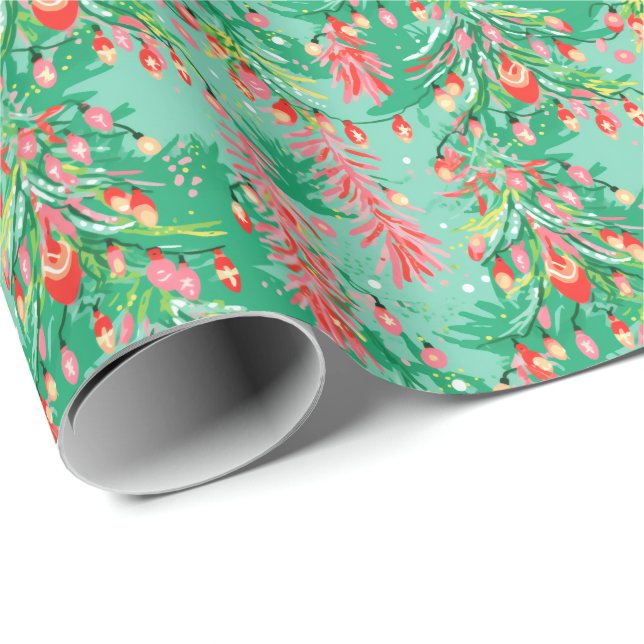 Bright Palm Beach Christmas Trees and Ornaments Wrapping Paper (Roll Corner)