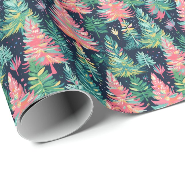Bright Palm Beach Christmas Trees Wrapping Paper (Roll Corner)