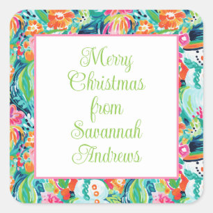 Bright Palm Beach Christmas Tropical Snowman Square Sticker
