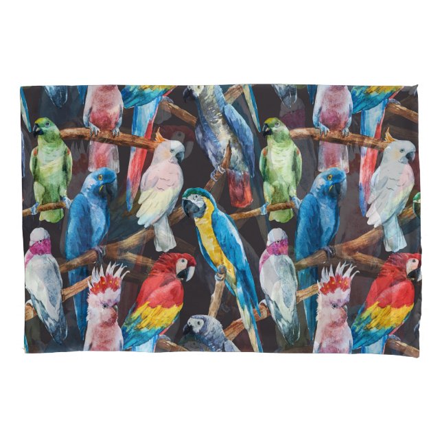 Bright parrot: tropical watercolor wallpaper. pillowcase (Front)