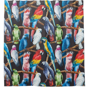 Bright parrot: tropical watercolor wallpaper. shower curtain