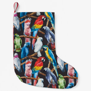 Bright parrot: tropical watercolor wallpaper. small christmas stocking