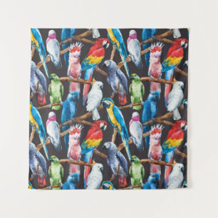 Bright parrot: tropical watercolor wallpaper. tapestry