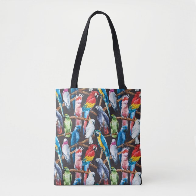 Bright parrot: tropical watercolor wallpaper. tote bag (Front)