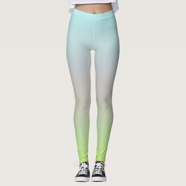 Bright Pastel Colours Gradient Blue Pink Green Leggings (Front)