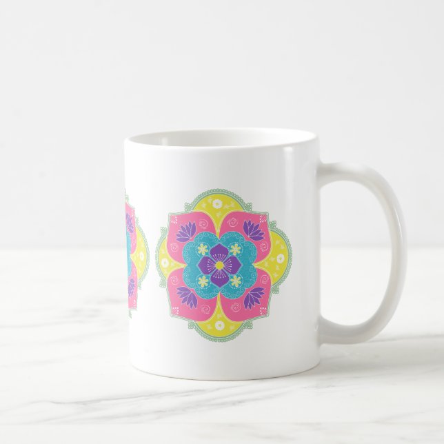 Bright Pastel Lotus Rangoli Coffee Mug (Right)