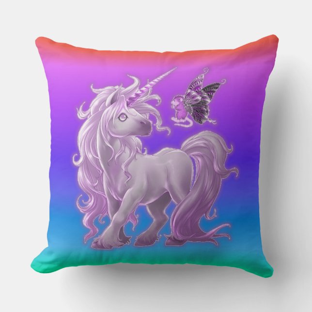 Bright Pastel Rainbow Pink Unicorn Cushion (Front)