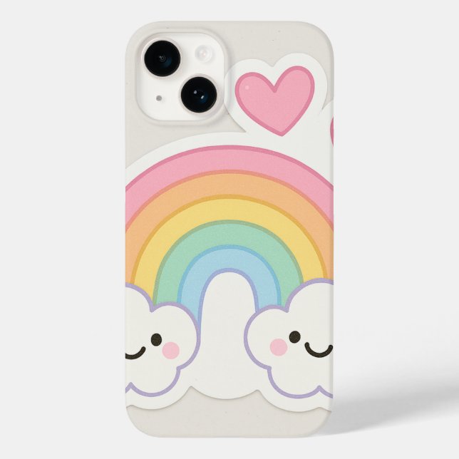 Bright pastel rainbow with smiling faces and heart Case-Mate iPhone case (Back)