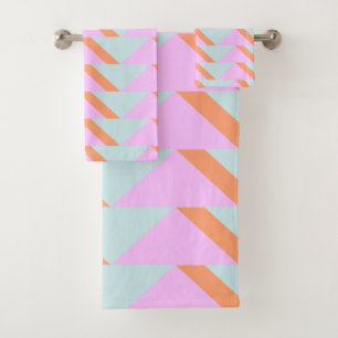 Bright Pastel Retro Geometric Pattern Pink Aqua Bath Towel Set