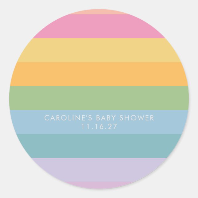 Bright Pastel Stripe Purple Custom Baby Shower Classic Round Sticker (Front)