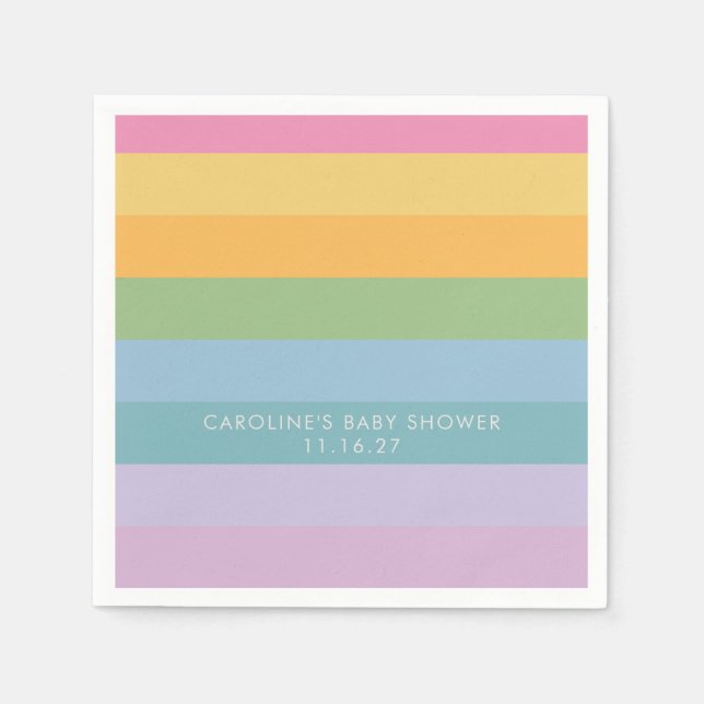 Bright Pastel Stripe Purple Custom Baby Shower Napkin (Front)