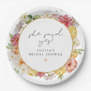 Bright Pastel Watercolor Floral Bridal Shower Paper Plate