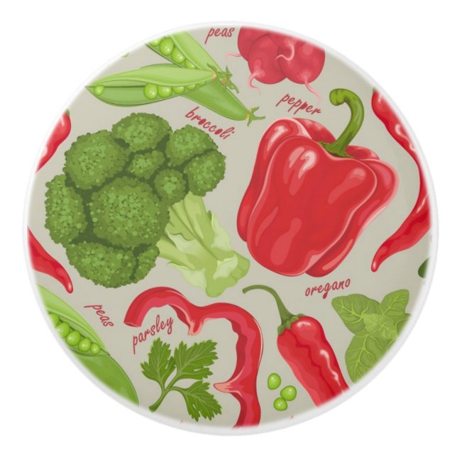 Bright pattern from fresh vegetables ceramic knob (Front)