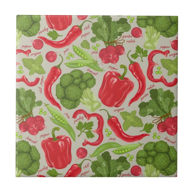 Bright pattern from fresh vegetables ceramic tile (Front)