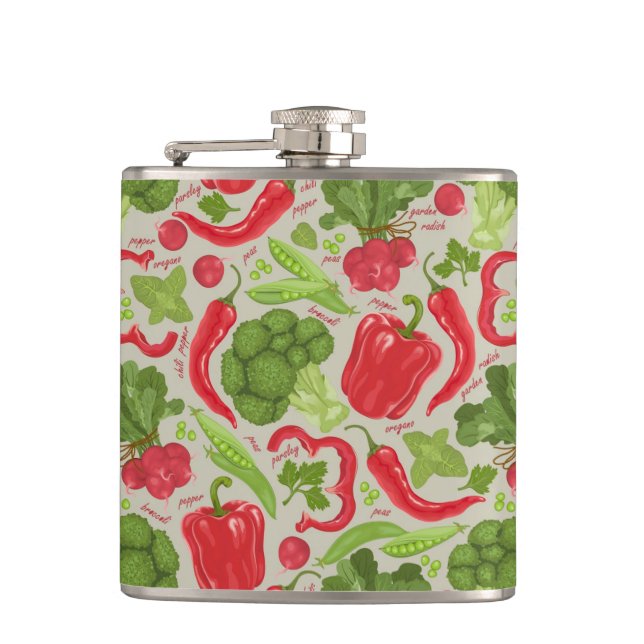 Bright pattern from fresh vegetables hip flask (Front)
