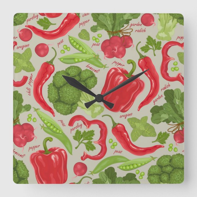 Bright pattern from fresh vegetables square wall clock (Front)