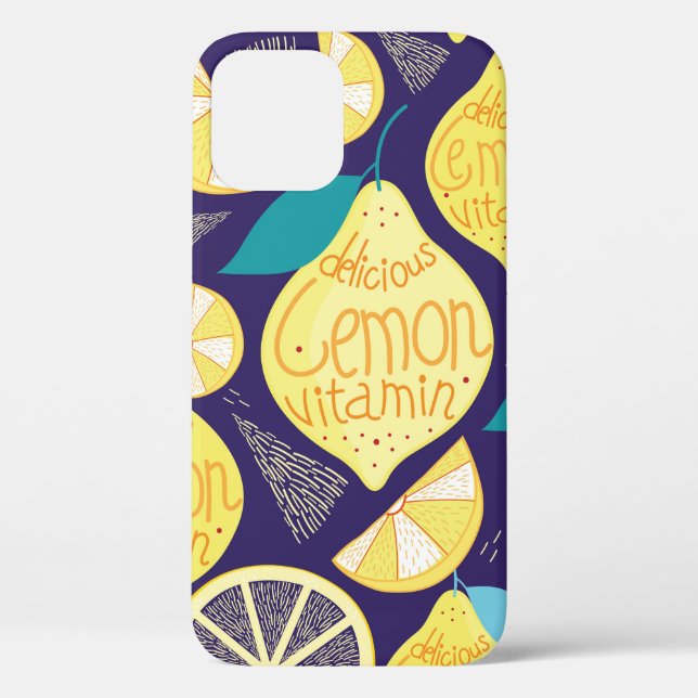 Bright pattern of lemons and cloves on a dark blue Case-Mate iPhone case (Back)