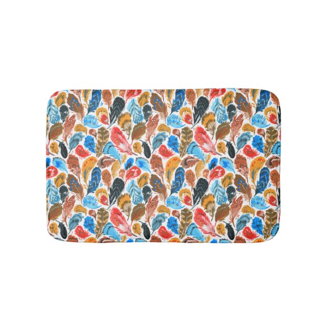 Bright pattern with bird feathers bath mat (Front)