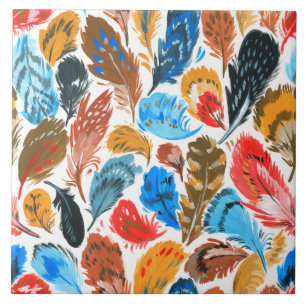 Bright pattern with bird feathers ceramic tile