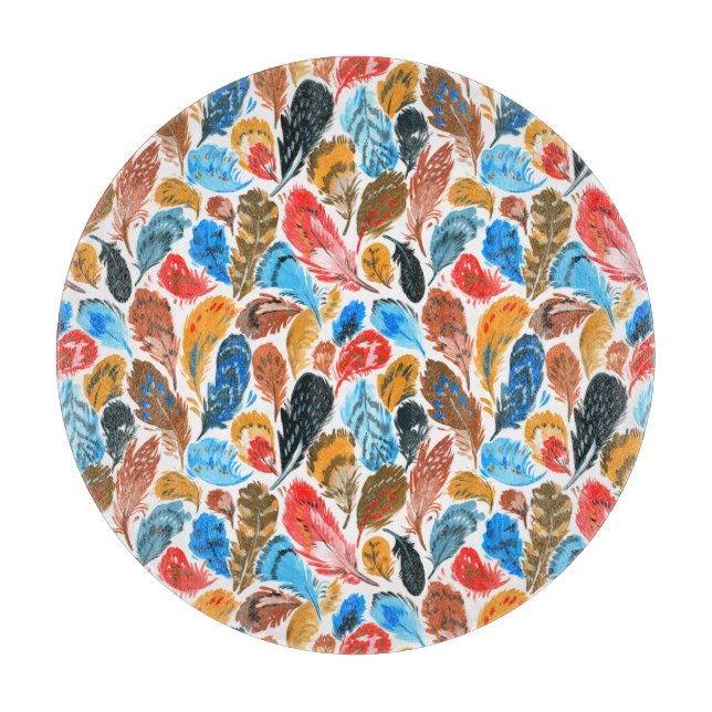 Bright pattern with bird feathers cutting board (Front)