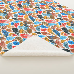 Bright pattern with bird feathers sherpa blanket