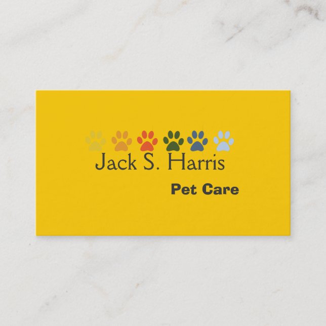Bright Paws Colourful Paw Prints Pet Care Business Card (Front)