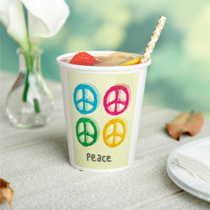 Bright Peace Symbols 1960s Inspired Paper Cups