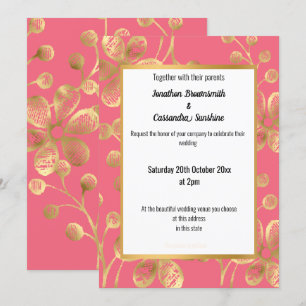 BRIGHT PEACH AND GOLD FLORAL WEDDING INVITATION