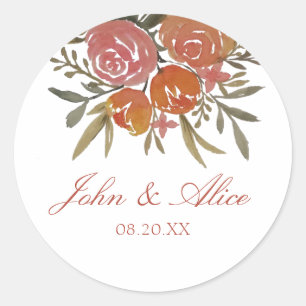 Bright Peach and Orange Floral Wedding Classic Round Sticker