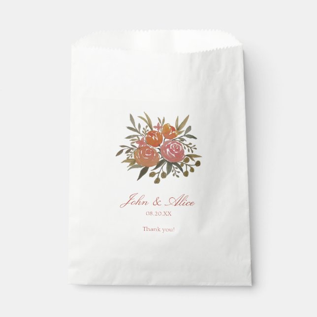 Bright Peach and Orange Floral Wedding Favour Bag (Front)