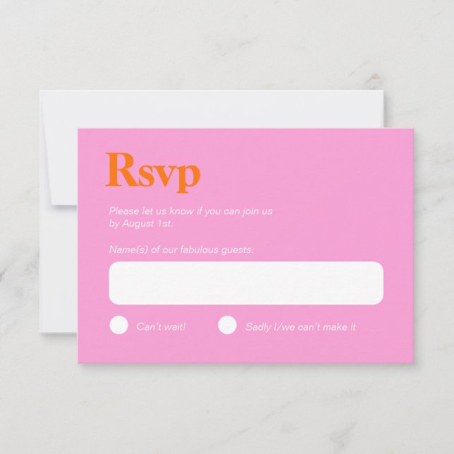 Bright peach and pink minimalist RSVP card (Front)