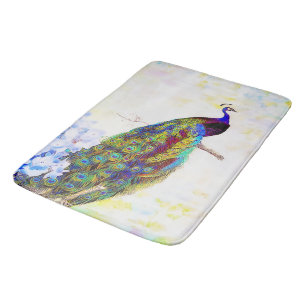 Bright peacock bath mat