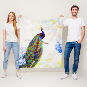 Bright peacock fleece blanket