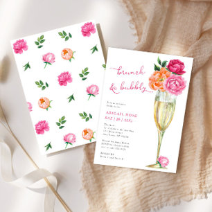 Bright Peony Brunch and Bubbly Bridal Shower Invitation