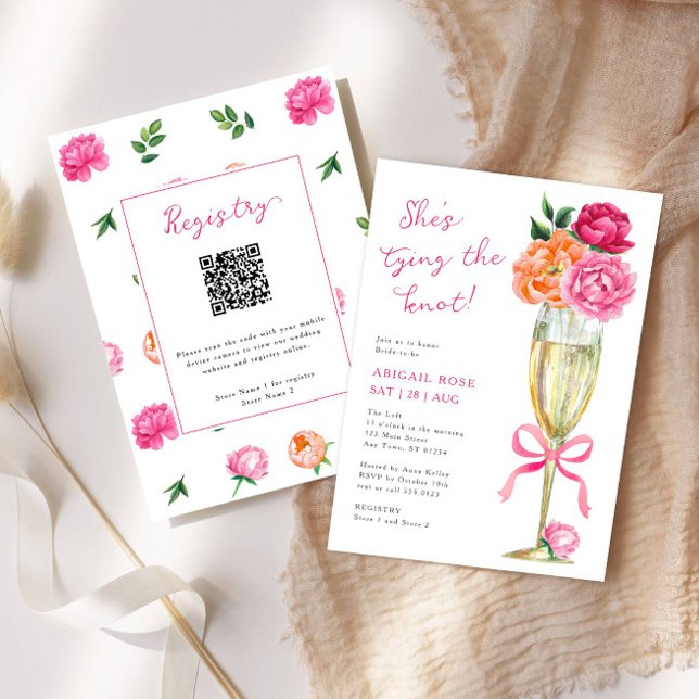 Bright Peony Tying the Knot QR Registry Invitation (Creator Uploaded)