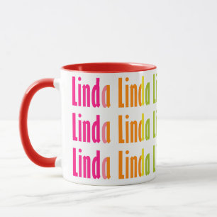Bright Personalised "Linda" Name Colourful Pattern Mug